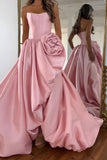 Blush Strapless A-Line Corset Long Prom Dress with 3D Flower