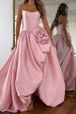 Blush Strapless A-Line Corset Long Prom Dress with 3D Flower