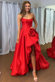 Blush Strapless A-Line Corset Long Prom Dress with 3D Flower