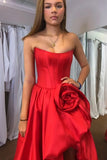 Blush Strapless A-Line Corset Long Prom Dress with 3D Flower