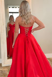 Red Halter Corset A-Line Long Prom Dress with Slit
