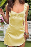 Yellow Satin Ruffled Midi Homecoming Dress