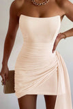 Pink Strapless Bodycon Midi Homecoming Dress with Side Cape
