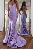 Purple Sweetheart Mermaid Corset Long Satin Prom Dress