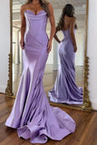 Purple Sweetheart Mermaid Corset Long Satin Prom Dress