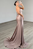 Dusty Rose Strapless Sheath Beaded Long Prom Dress with Slit