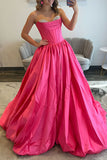 Red Strapless Princess Corset Long Prom Dress with Beading