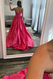 Red Strapless Princess Corset Long Prom Dress with Beading