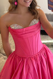 Red Strapless Princess Corset Long Prom Dress with Beading