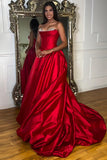 Red Strapless Princess Corset Long Prom Dress with Beading