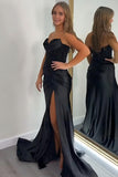 Sparkly Dark Green Mermaid Corset Satin Prom Dress with Slit