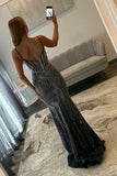 Sparkly Black Mermaid Corset Long Prom Dress with Beading
