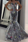 Sparkly Silver Mermaid Strapless Long Prom Dress