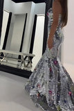 Sparkly Silver Mermaid Strapless Long Prom Dress