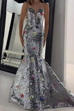 Sparkly Silver Mermaid Strapless Long Prom Dress