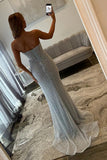 Sparkly Light Blue Beaded Mermaid Corset Prom Dress with Slit