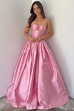 Pink 3D Flower A Line Satin Corset Long Prom Dress