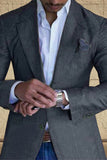 Dark Grey Notched Lapel Single Breasted Men's Blazer