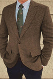 Brown Single Breasted Notched Lapel Men's Blazer