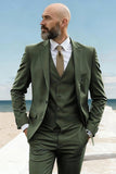 Notched Lapel Army Green 3 Piece Single Breasted Men's Homecoming Suits