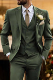 Notched Lapel Army Green 3 Piece Single Breasted Men's Homecoming Suits