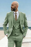Notched Lapel Army Green 3 Piece Single Breasted Men's Homecoming Suits