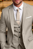 Light Khaki 3 Piece Notched Lapel Slim Fit Men's Homecoming Suits