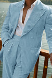 Green Striped Peak Lapel 2 Piece Men's Homecoming Suits