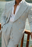 Green Striped Peak Lapel 2 Piece Men's Homecoming Suits