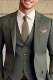 Dark Green Notched Lapel 3 Piece Slim Fit Men's Homecoming Suits