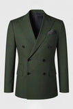 Dark Green Peak Lapel Slim Fit 2 Piece Men's Suits