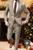 Khaki 2 Piece Notched Lapel Slim Fit Men's Suits