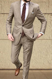 Khaki 2 Piece Notched Lapel Slim Fit Men's Suits