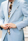 Light Blue Striped 2 Piece Notched Lapel Men's Suits