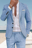 2 Piece Notched Lapel Men's Sky Blue  Suits