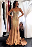 Sparkly Golden Sequins Mermaid Long Prom Dress with Slit