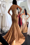 Sparkly Golden Sequins Mermaid Long Prom Dress with Slit