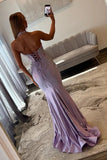 Sparkly Blush Appliques Halter Mermaid Prom Dress with Beading