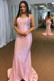 Sparkly Halter Pink Mermaid Long Prom Dress with Appliques