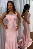 Sparkly Halter Pink Mermaid Long Prom Dress with Appliques