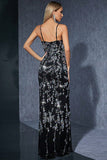 Sparkly Appliques Black Silver Sheath Long Formal Dress with Slit