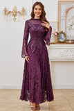 Sparkly Dark Purple Lace A Line Formal Dress with Sequins