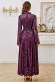 Sparkly Dark Purple Lace A Line Formal Dress with Sequins
