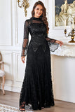 Sparkly Black Lace A Line Formal Dress with Sequins