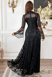 Sparkly Black Lace A Line Formal Dress with Sequins