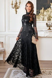 Sparkly Black Lace A Line Formal Dress with Sequins