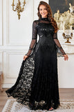Sparkly Black Lace A Line Formal Dress with Sequins