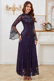 Sparkly Black Lace A Line Formal Dress with Sequins
