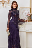 Sparkly Black Lace A Line Formal Dress with Sequins