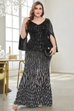 Sparkly Black V Neck Mermaid Long Formal Dress with Sequins